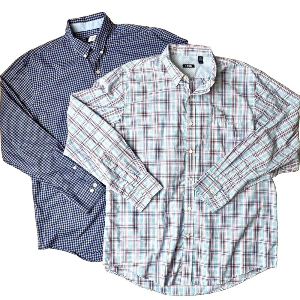 Izod Men’s Shirt Bundle Long Sleeve Button Down Shirt Lightweight Large Preppy